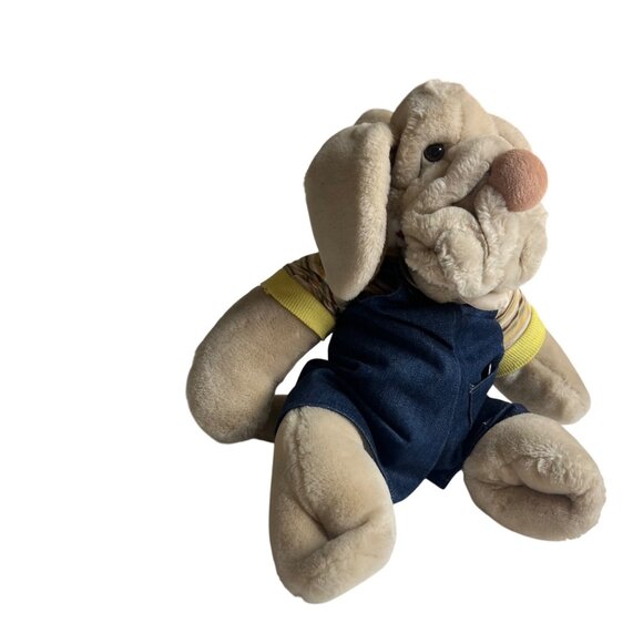 Vtg Ganzbros Wrinkles the Dog Large Plush 18" Hand Puppet Overalls - Picture 13 of 13